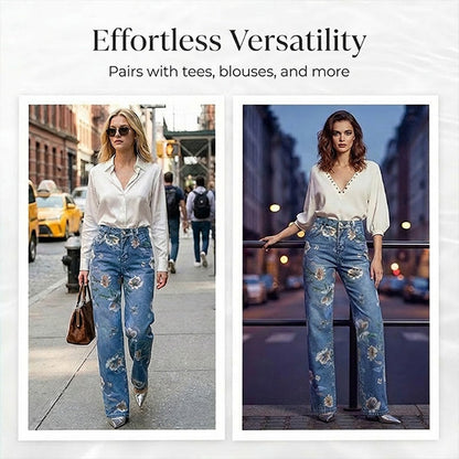 👖Damenjeans mit Blumenmuster und geradem Bein【BEI 2 ARTIKELN VERSANDKOSTENFREI】✨
