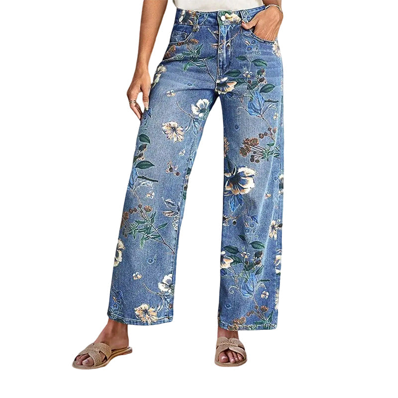 👖Damenjeans mit Blumenmuster und geradem Bein【BEI 2 ARTIKELN VERSANDKOSTENFREI】✨