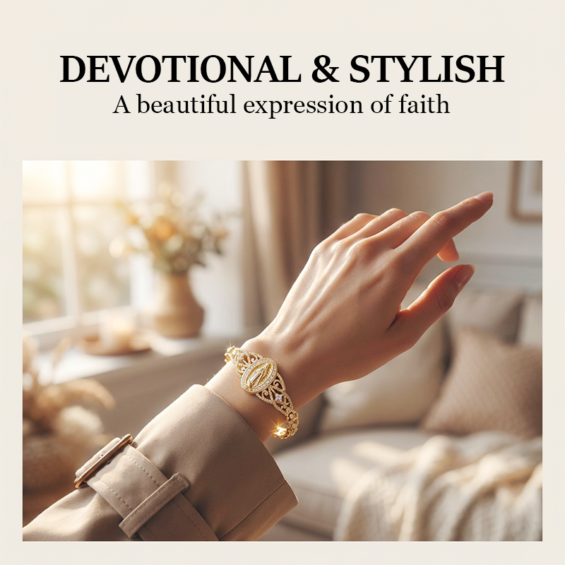 Goldene Maria Armband – Geometrisches Design mit Filigran Blumenmotiv und Kettenband