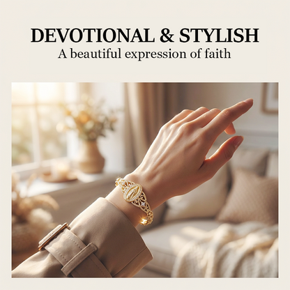 Goldene Maria Armband – Geometrisches Design mit Filigran Blumenmotiv und Kettenband