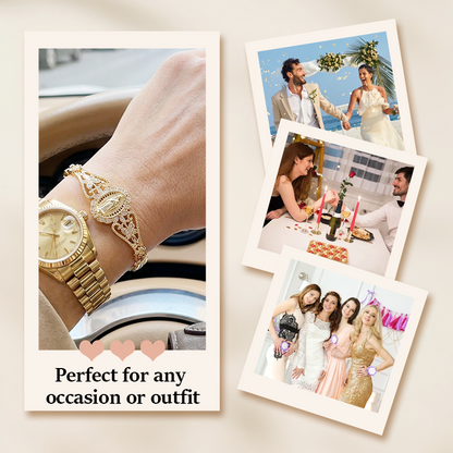 Goldene Maria Armband – Geometrisches Design mit Filigran Blumenmotiv und Kettenband