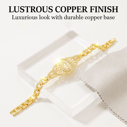 Goldene Maria Armband – Geometrisches Design mit Filigran Blumenmotiv und Kettenband