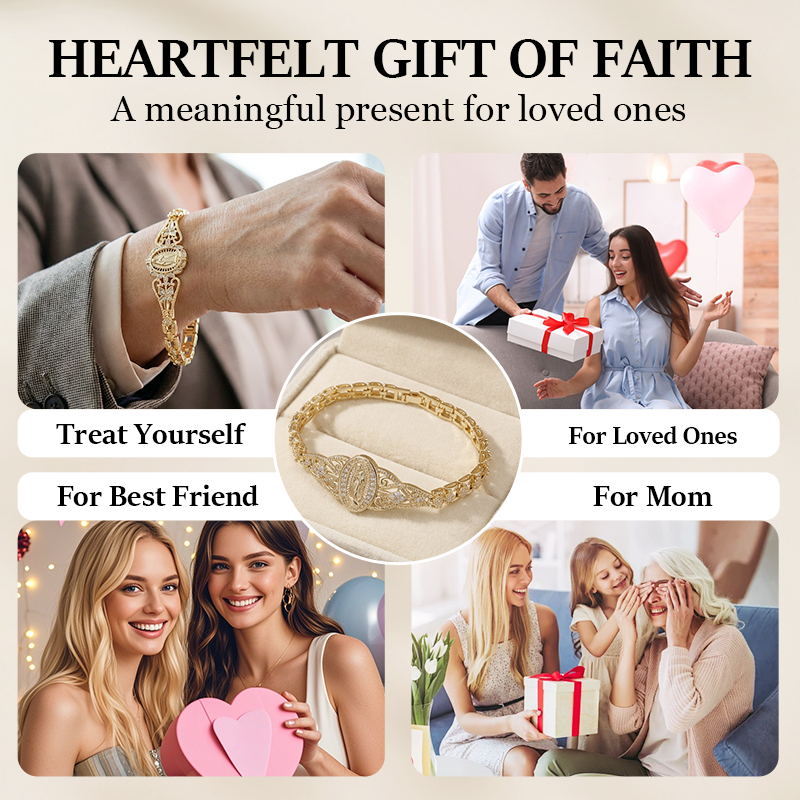 Goldene Maria Armband – Geometrisches Design mit Filigran Blumenmotiv und Kettenband