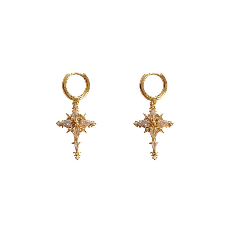 Funkelnde Kreuz-Anhänger-Ohrringe & Halskette