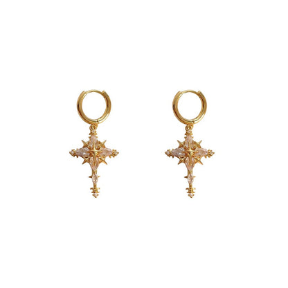 Funkelnde Kreuz-Anhänger-Ohrringe & Halskette