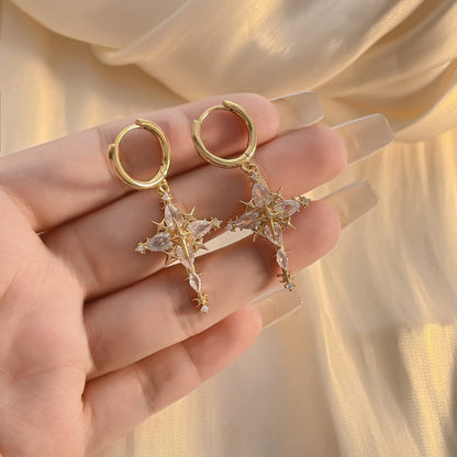 Funkelnde Kreuz-Anhänger-Ohrringe & Halskette