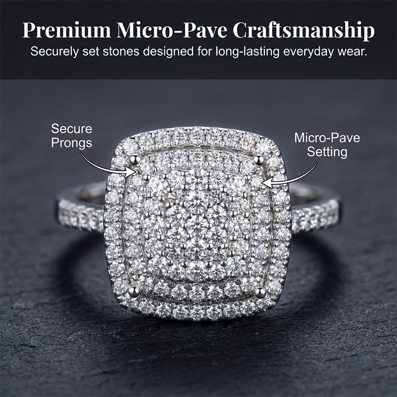 Brillanter Doppel-Halo Quadratring für Damen