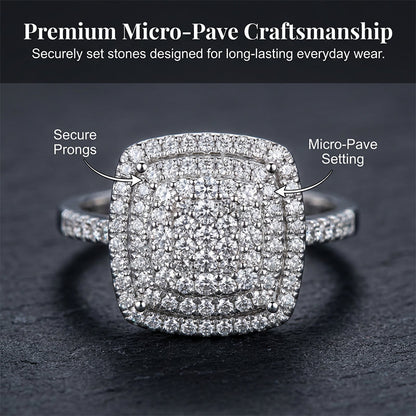 Brillanter Doppel-Halo Quadratring für Damen