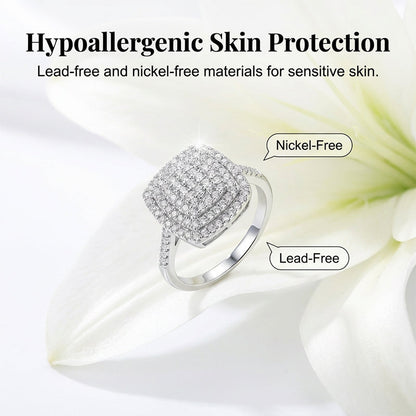 Brillanter Doppel-Halo Quadratring für Damen