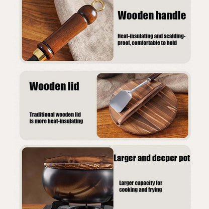 📢📢50 % Rabatt!! ⏰Alteisen Wok – Robuster Gusseisenbräter mit Deckel für Braten & Kochen👩‍🍳🍲