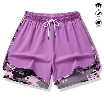 🩳 50 % RABATT AUF 2-IN-1-SPORTSHORTS! 🔥🎗️ Atmungsaktives Material, Camouflage-Futter & Taschen für Damen 🏃‍♀️✨