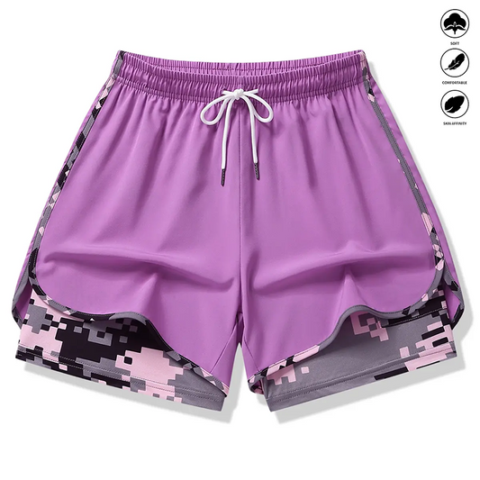 🩳 50 % RABATT AUF 2-IN-1-SPORTSHORTS! 🔥🎗️ Atmungsaktives Material, Camouflage-Futter & Taschen für Damen 🏃‍♀️✨
