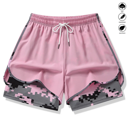 🩳 50 % RABATT AUF 2-IN-1-SPORTSHORTS! 🔥🎗️ Atmungsaktives Material, Camouflage-Futter & Taschen für Damen 🏃‍♀️✨