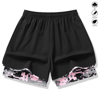 🩳 50 % RABATT AUF 2-IN-1-SPORTSHORTS! 🔥🎗️ Atmungsaktives Material, Camouflage-Futter & Taschen für Damen 🏃‍♀️✨