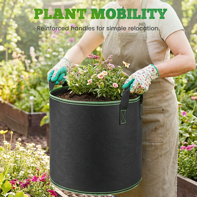🌱 Verstärkter Vlies-Pflanzbeutel mit Tragegriffen – Robust & atmungsaktiv