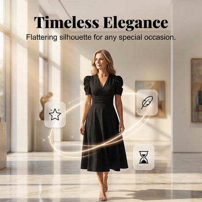 🥳2026 HEISSVERKAUF🥳💞50K+ VERKAUFT!💥💕🌿 50% RABATT! Elegantes Puffärmel-Kleid – V-Ausschnitt & hohe Taille für eine Sanduhr-Silhouette. Atmungsaktiv, knitterarm. Perfekt für reife Frauen. 👗✅