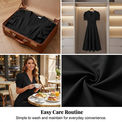 🥳2026 HEISSVERKAUF🥳💞50K+ VERKAUFT!💥💕🌿 50% RABATT! Elegantes Puffärmel-Kleid – V-Ausschnitt & hohe Taille für eine Sanduhr-Silhouette. Atmungsaktiv, knitterarm. Perfekt für reife Frauen. 👗✅