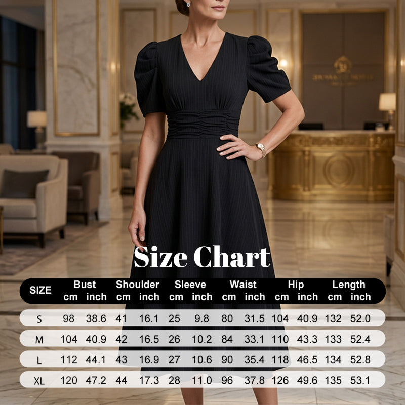 🥳2026 HEISSVERKAUF🥳💞50K+ VERKAUFT!💥💕🌿 50% RABATT! Elegantes Puffärmel-Kleid – V-Ausschnitt & hohe Taille für eine Sanduhr-Silhouette. Atmungsaktiv, knitterarm. Perfekt für reife Frauen. 👗✅