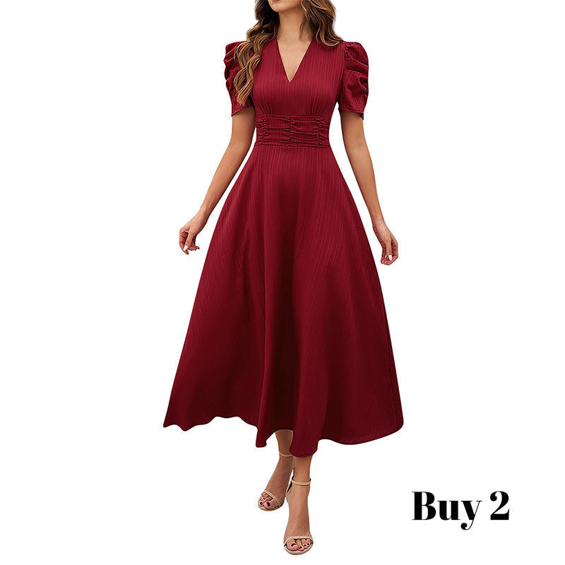 🥳2026 HEISSVERKAUF🥳💞50K+ VERKAUFT!💥💕🌿 50% RABATT! Elegantes Puffärmel-Kleid – V-Ausschnitt & hohe Taille für eine Sanduhr-Silhouette. Atmungsaktiv, knitterarm. Perfekt für reife Frauen. 👗✅