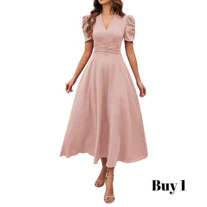 🥳2026 HEISSVERKAUF🥳💞50K+ VERKAUFT!💥💕🌿 50% RABATT! Elegantes Puffärmel-Kleid – V-Ausschnitt & hohe Taille für eine Sanduhr-Silhouette. Atmungsaktiv, knitterarm. Perfekt für reife Frauen. 👗✅