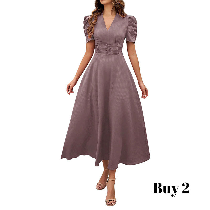 🥳2026 HEISSVERKAUF🥳💞50K+ VERKAUFT!💥💕🌿 50% RABATT! Elegantes Puffärmel-Kleid – V-Ausschnitt & hohe Taille für eine Sanduhr-Silhouette. Atmungsaktiv, knitterarm. Perfekt für reife Frauen. 👗✅