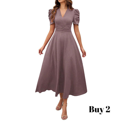 🥳2026 HEISSVERKAUF🥳💞50K+ VERKAUFT!💥💕🌿 50% RABATT! Elegantes Puffärmel-Kleid – V-Ausschnitt & hohe Taille für eine Sanduhr-Silhouette. Atmungsaktiv, knitterarm. Perfekt für reife Frauen. 👗✅
