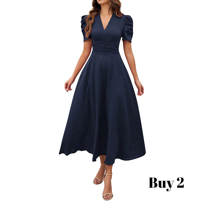 🥳2026 HEISSVERKAUF🥳💞50K+ VERKAUFT!💥💕🌿 50% RABATT! Elegantes Puffärmel-Kleid – V-Ausschnitt & hohe Taille für eine Sanduhr-Silhouette. Atmungsaktiv, knitterarm. Perfekt für reife Frauen. 👗✅