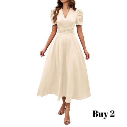 🥳2026 HEISSVERKAUF🥳💞50K+ VERKAUFT!💥💕🌿 50% RABATT! Elegantes Puffärmel-Kleid – V-Ausschnitt & hohe Taille für eine Sanduhr-Silhouette. Atmungsaktiv, knitterarm. Perfekt für reife Frauen. 👗✅