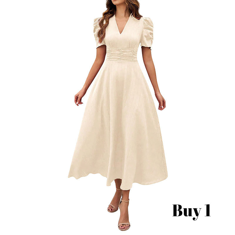 🥳2026 HEISSVERKAUF🥳💞50K+ VERKAUFT!💥💕🌿 50% RABATT! Elegantes Puffärmel-Kleid – V-Ausschnitt & hohe Taille für eine Sanduhr-Silhouette. Atmungsaktiv, knitterarm. Perfekt für reife Frauen. 👗✅
