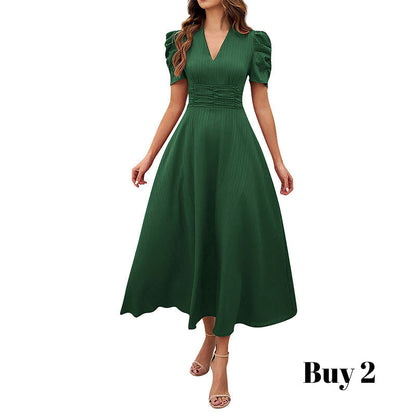 🥳2026 HEISSVERKAUF🥳💞50K+ VERKAUFT!💥💕🌿 50% RABATT! Elegantes Puffärmel-Kleid – V-Ausschnitt & hohe Taille für eine Sanduhr-Silhouette. Atmungsaktiv, knitterarm. Perfekt für reife Frauen. 👗✅