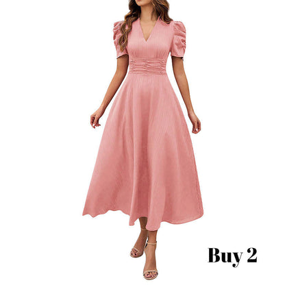 🥳2026 HEISSVERKAUF🥳💞50K+ VERKAUFT!💥💕🌿 50% RABATT! Elegantes Puffärmel-Kleid – V-Ausschnitt & hohe Taille für eine Sanduhr-Silhouette. Atmungsaktiv, knitterarm. Perfekt für reife Frauen. 👗✅