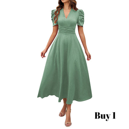 🥳2026 HEISSVERKAUF🥳💞50K+ VERKAUFT!💥💕🌿 50% RABATT! Elegantes Puffärmel-Kleid – V-Ausschnitt & hohe Taille für eine Sanduhr-Silhouette. Atmungsaktiv, knitterarm. Perfekt für reife Frauen. 👗✅