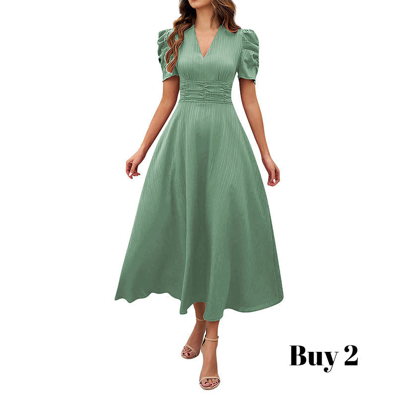 🥳2026 HEISSVERKAUF🥳💞50K+ VERKAUFT!💥💕🌿 50% RABATT! Elegantes Puffärmel-Kleid – V-Ausschnitt & hohe Taille für eine Sanduhr-Silhouette. Atmungsaktiv, knitterarm. Perfekt für reife Frauen. 👗✅