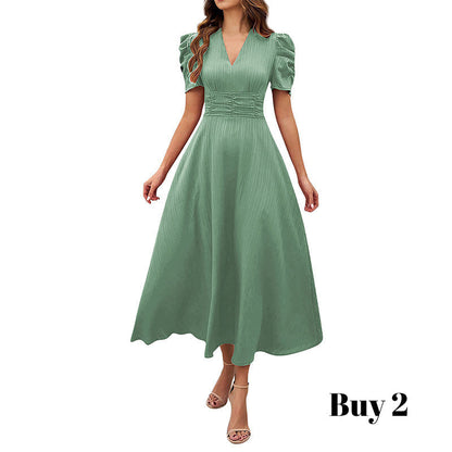 🥳2026 HEISSVERKAUF🥳💞50K+ VERKAUFT!💥💕🌿 50% RABATT! Elegantes Puffärmel-Kleid – V-Ausschnitt & hohe Taille für eine Sanduhr-Silhouette. Atmungsaktiv, knitterarm. Perfekt für reife Frauen. 👗✅