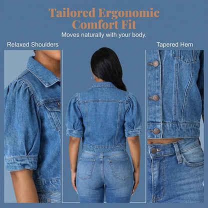 🌞NEU: Sommerkollektion mit bis zu 50% Rabatt 🛍️Damen Jeansjacke mit kurzen Ärmeln & Puffärmeln – lässig, bequem & vielseitig