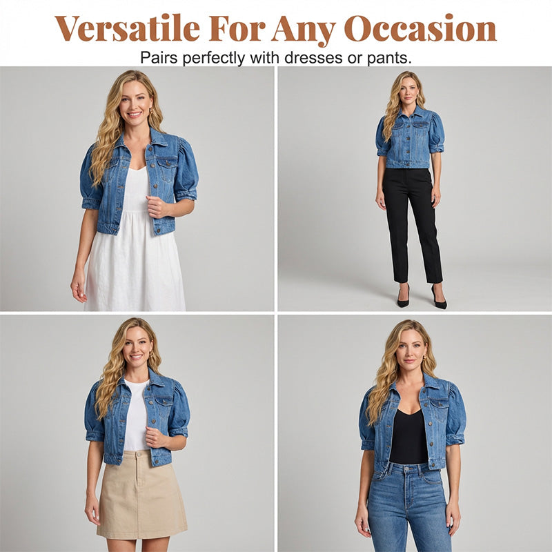 🌞NEU: Sommerkollektion mit bis zu 50% Rabatt 🛍️Damen Jeansjacke mit kurzen Ärmeln & Puffärmeln – lässig, bequem & vielseitig