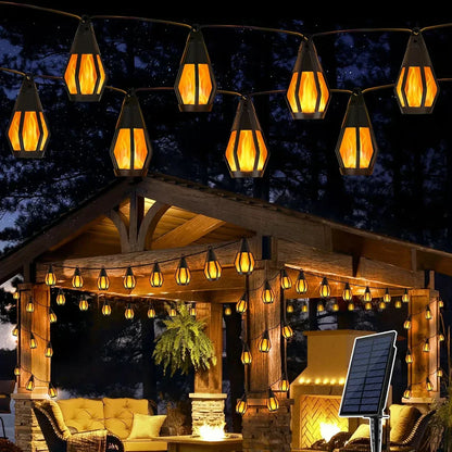 Neue IP65 Solar-LED-Lichterkette, Flammenoptik, wasserdicht, für den Außenbereich, mit Sensor, für Gärten, Innenhöfe und Camping, 360°-Abstrahlwinkel