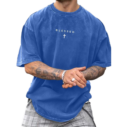 👕✝️ 50% RABATT! Vintage-T-Shirt für Herren mit Kreuz- und Buchstabenprint – Lässig, ausdrucksstark & mit persönlicher Note ✨