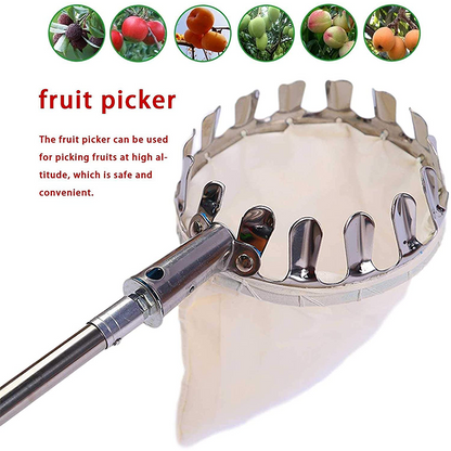 🍎Blitzangebot! Obstpflücker mit Auffangkorb – Pflückkopf aus verzinktem Eisen, Stoffbeutel – mit oder ohne Teleskopstiel (1,6–4,0 m) – Pflücken vom Boden aus! ✨