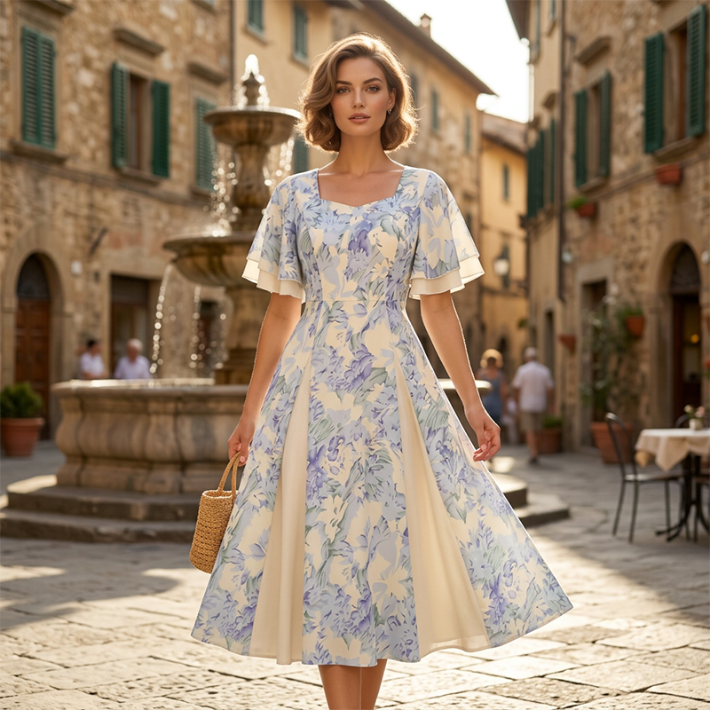 🔥 Heiße Sonderangebote – Luftiges Fit-and-Flare-Kleid mit flatternden Ärmeln🌸
