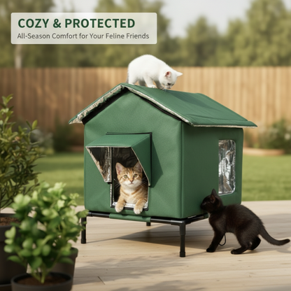 🐈 Erhöhtes Outdoor-Katzenhaus für jedes Wetter – Wasserdicht, isoliert, faltbar 🌧️