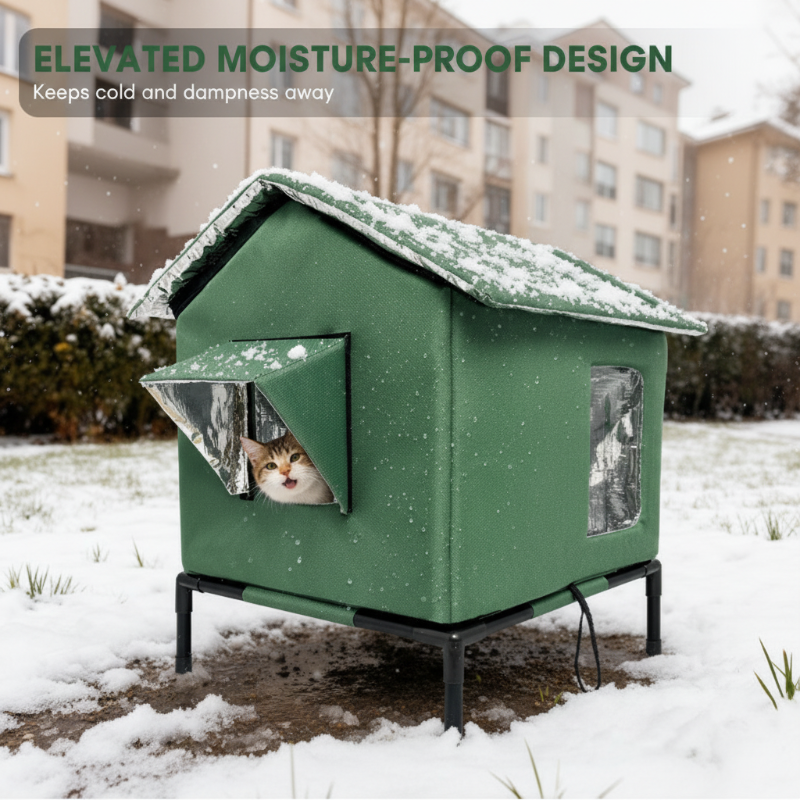🐈 Erhöhtes Outdoor-Katzenhaus für jedes Wetter – Wasserdicht, isoliert, faltbar 🌧️