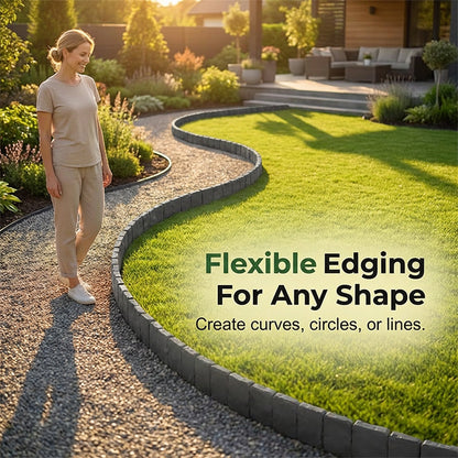Gartenborder Set Kopfsteinoptik 5m – 20 ineinandergreifende Teile ☀️ Wetterfestes PP-Kunststoff, kein Graben & kein Werkzeug – ideal für Beete & Wege 🌿