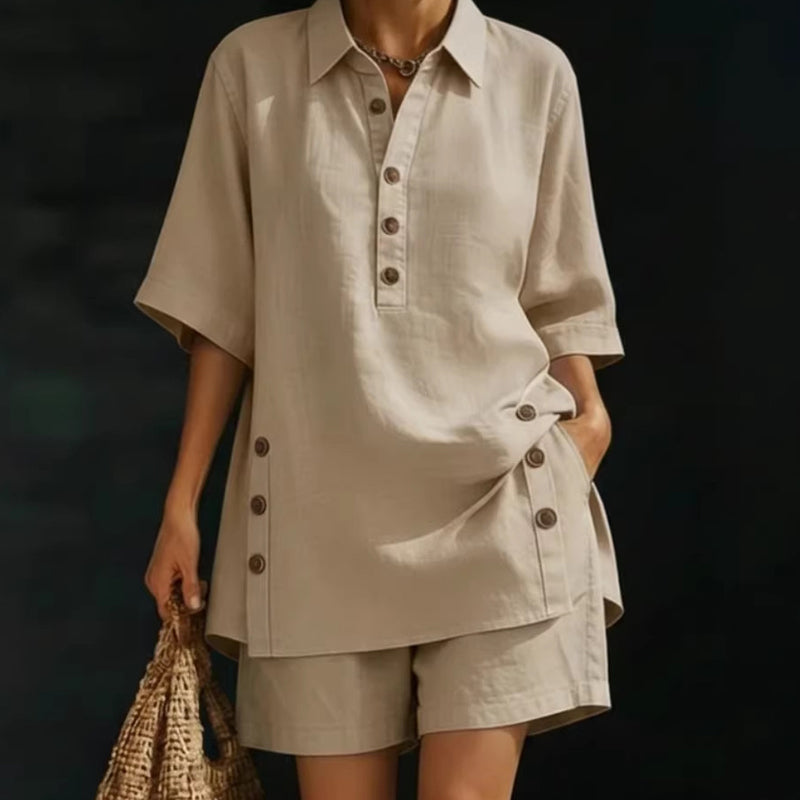 👕 50% RABATT – Nur für kurze Zeit! 2-teiliges Set für Damen – Relaxte Passform, Polokragen, perfekt für den Sommer. ✨