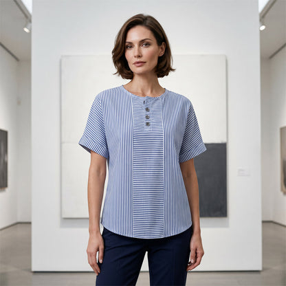 Gestreiftes Henley-Shirt – bequem, bügelfrei & hautfreundlich