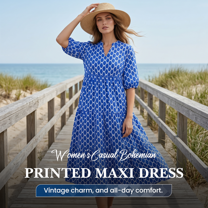 🌺 JETZT 50% RABATT! ✨ Böhmisch bedrucktes Maxikleid – lässig, fließend & schick – elegantes langes Sommerkleid für den Urlaub 👗