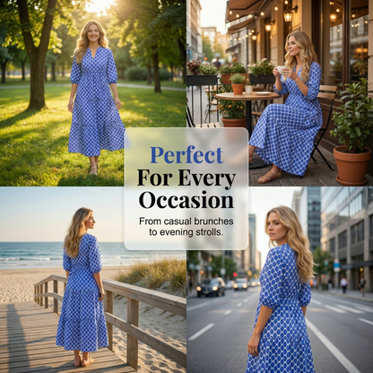 🌺 JETZT 50% RABATT! ✨ Böhmisch bedrucktes Maxikleid – lässig, fließend & schick – elegantes langes Sommerkleid für den Urlaub 👗
