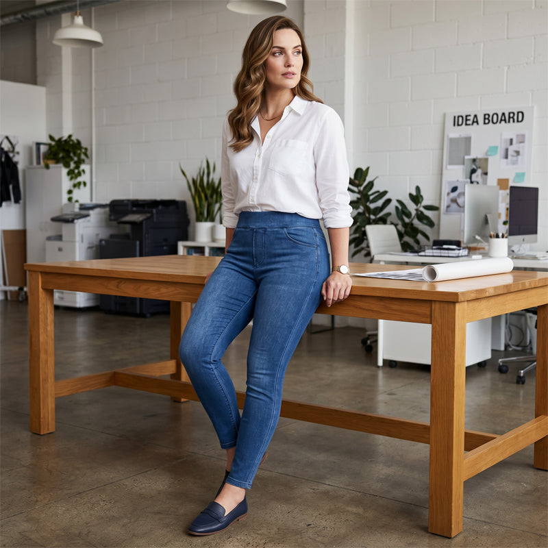 🛍️50% RABATT: Die perfekte Jeans-Optik Leggings – Figurformend & Ultra-bequem👖