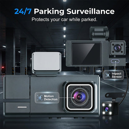 📹 NUR FÜR BEGRENZTE ZEIT: 50% RABATT! ✨ 3-Kanal-Dashcam in 1080p – Kamera für vorne, hinten und den Innenraum, mit Wi-Fi ✨
