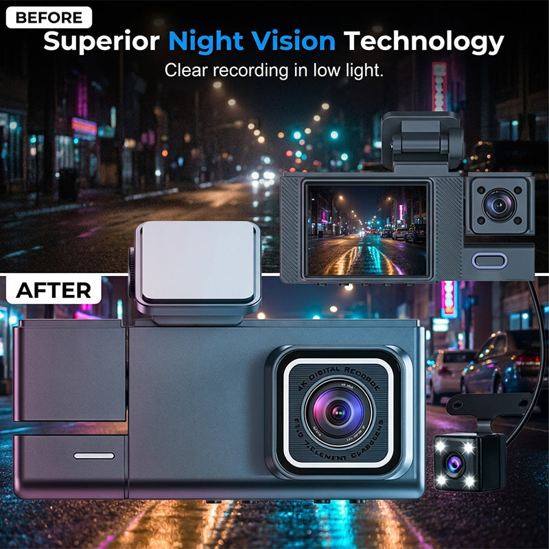 📹 NUR FÜR BEGRENZTE ZEIT: 50% RABATT! ✨ 3-Kanal-Dashcam in 1080p – Kamera für vorne, hinten und den Innenraum, mit Wi-Fi ✨
